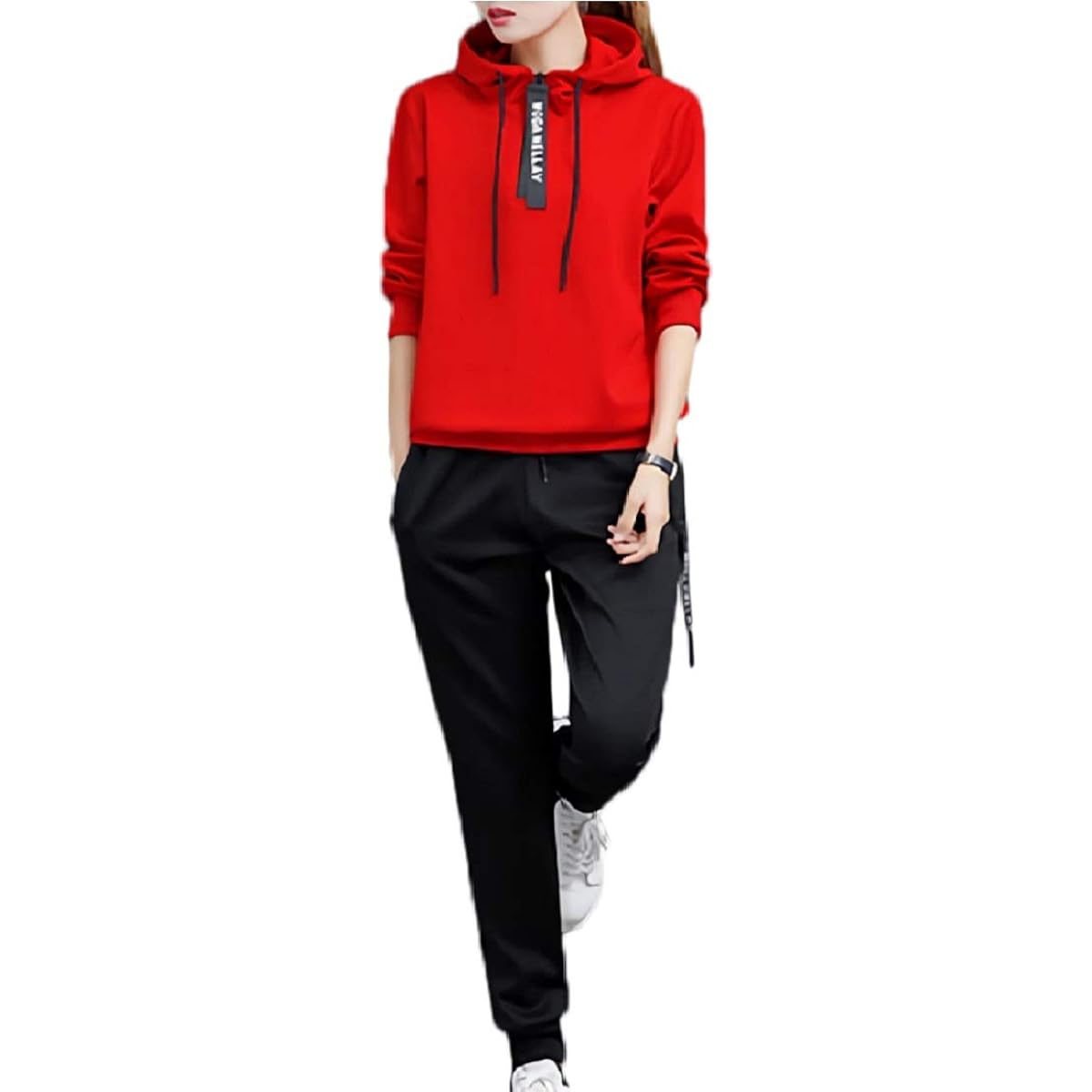 [Jirua] Women's Sweatshirt Hoodie Jersey Top and Bottom Set Training Sports Room Wear Bicolor #007