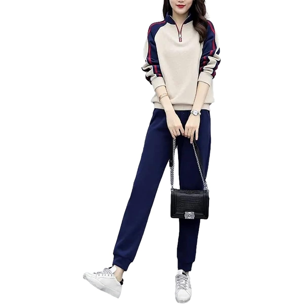 [G-tiamo] Jersey Top and Bottom Set Women's Sweat Room Wear Setup Sports Loungewear Zipper 02