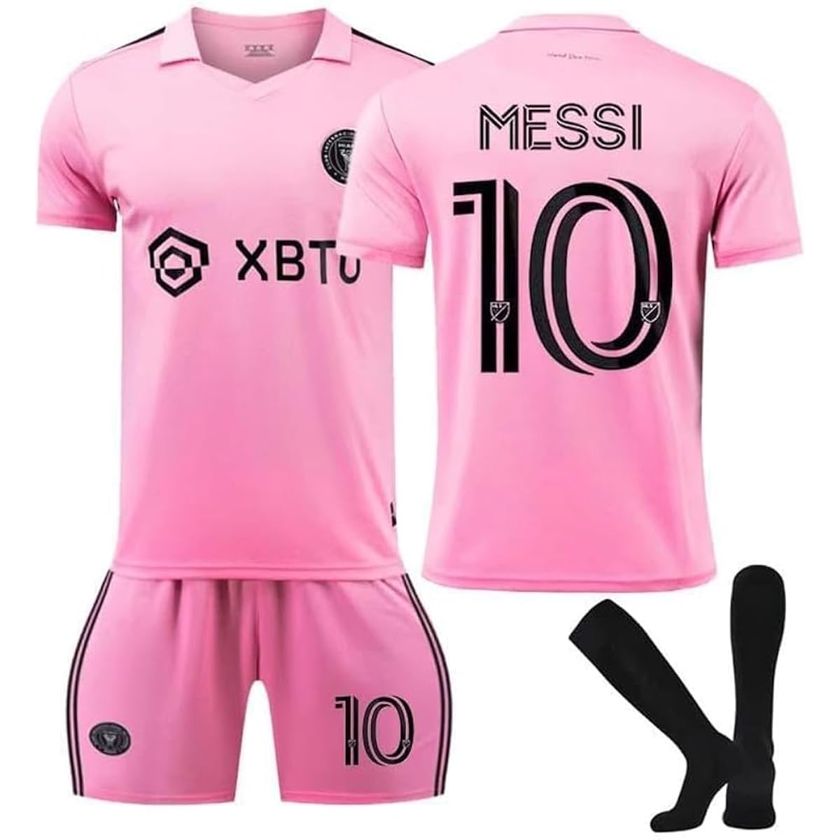 AHCY Soccer Uniform 23-24 Inter Miami Home Soccer Wear Messi No. 10 Messi Adult and Children's Practice Wear Sports Shirt Top and Bottom Set with Socks