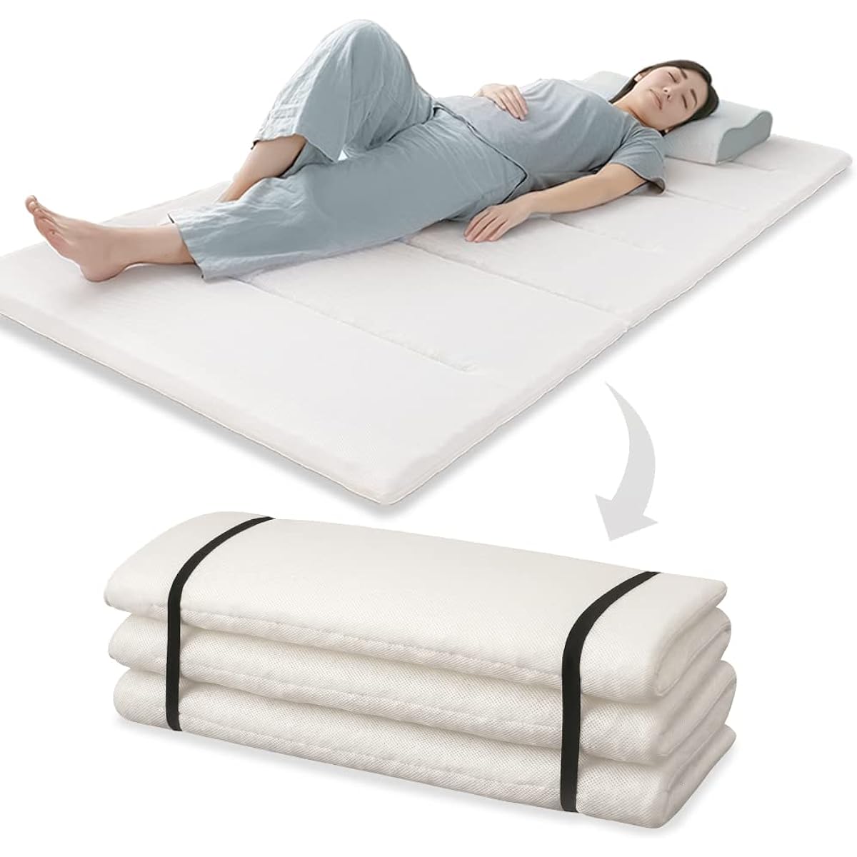 IRIS OHYAMA Airy, completely washable mattress, 6-fold type, 5 cm thick, can be stacked to improve your sleeping comfort, special filling that prevents dust/mites from coming out, storage case included, compact storage, antibacterial and deodorizing, ant