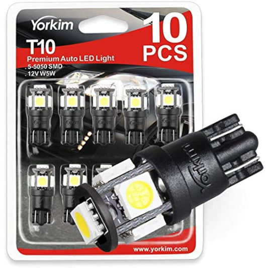 T10 LED bulb YORKIM Made six -generation car in -car lamp W5W 194 168 2825 T10 wedge 5SMD 5050 replacement number clearance lamp high -brightness Ministry of Environment (10 pieces)