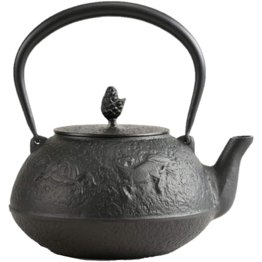 Iwachu Iron Kettle 14 Type Horse Skin (Kamayaki) 1.5L For Open Fire Nambu Ironware 11703 Black Baked