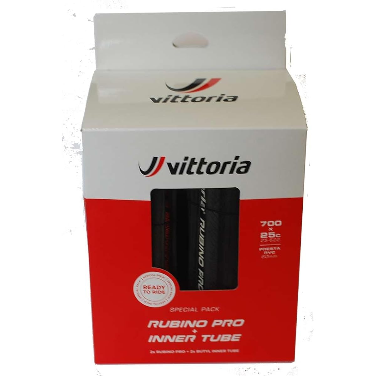 Vittoria RUBINO PRO 700×25C Twin Pack Tire, Tube Set of 2 each Clincher Full Black Graphene 2.0 Foldable