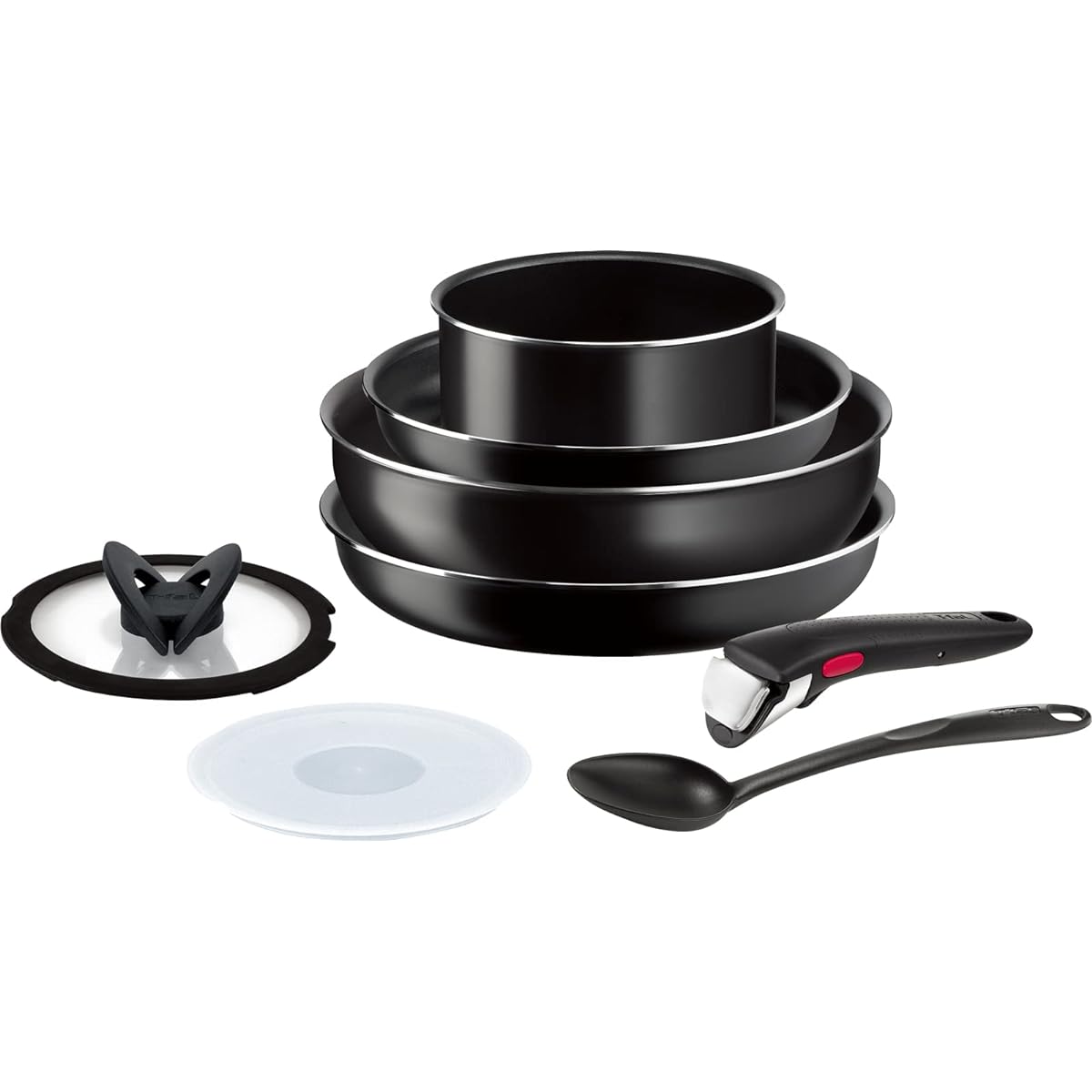 Tefal 8-piece frying pan and pot set with removable handles for gas fire only "Ingenio Neo Turquoise Black" non-stick with Epis spoon L16398