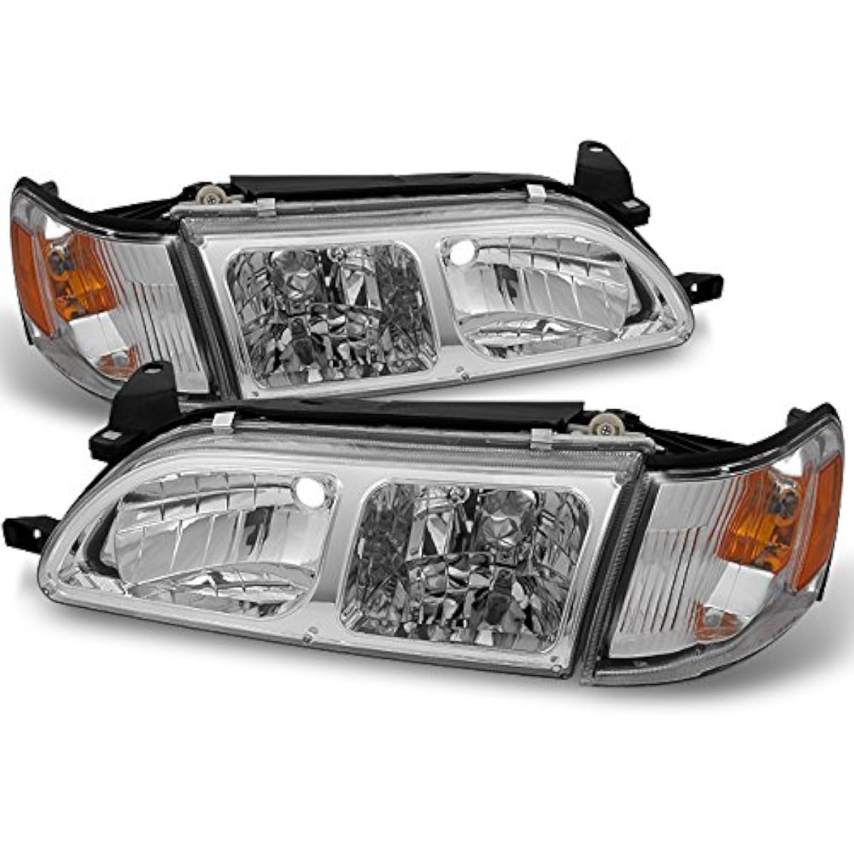 Chrome replacement headlight head lamp pair set+Amber corner lamp 4 pieces set