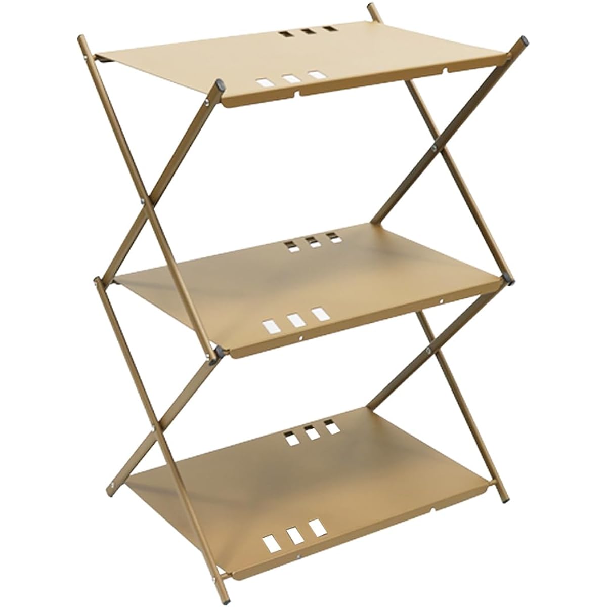 AIHIKONG 3-Tier Folding Rack Outdoor Table, Lightweight, Foldable, 3-Tier Rack, Made of Aluminum, Compact Outdoor Solo Camping Rack BBQ, Storage Bag Included (1 Rack Set/3 Dedicated Half Top Boards/Bag, Khaki)