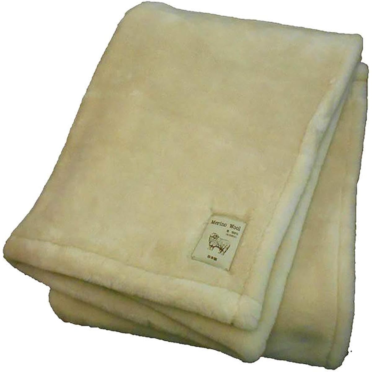Washable merino wool blanket, single size, 140 x 200 cm, fluffy portion 100% wool, made in Japan (beige)