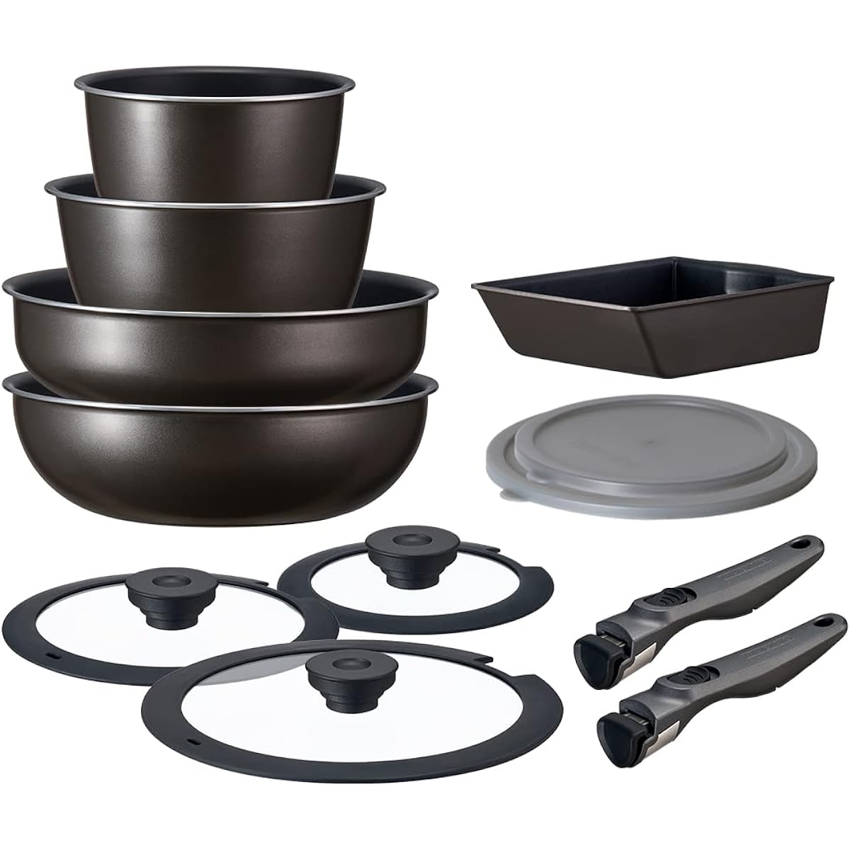 Iris Ohyama Frying pan with removable handle Uses the strongest non-stick coating 12-piece deep frying pan set Non-stick and rust-free TERACOAT 3-layer structure increases durability Can be used as is in the oven Frying pan set Pot Brown EHDC-S12S