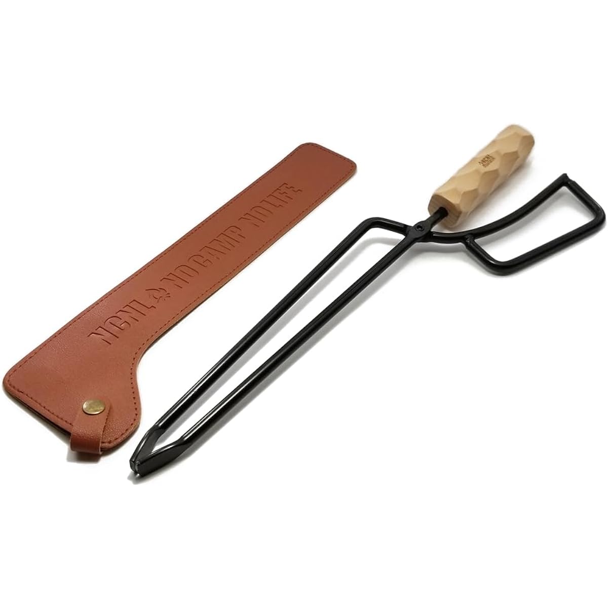 NCNL (NO CAMP NO LIFE) Firewood Shears, Tongs, Charcoal Shears, Fire Shears, Wooden Handle, Camping, Barbecue, Bonfire, Solo Camping, Outdoor Equipment, Camping Equipment, Fireplace Equipment, Storage Case Included (Zelkova)