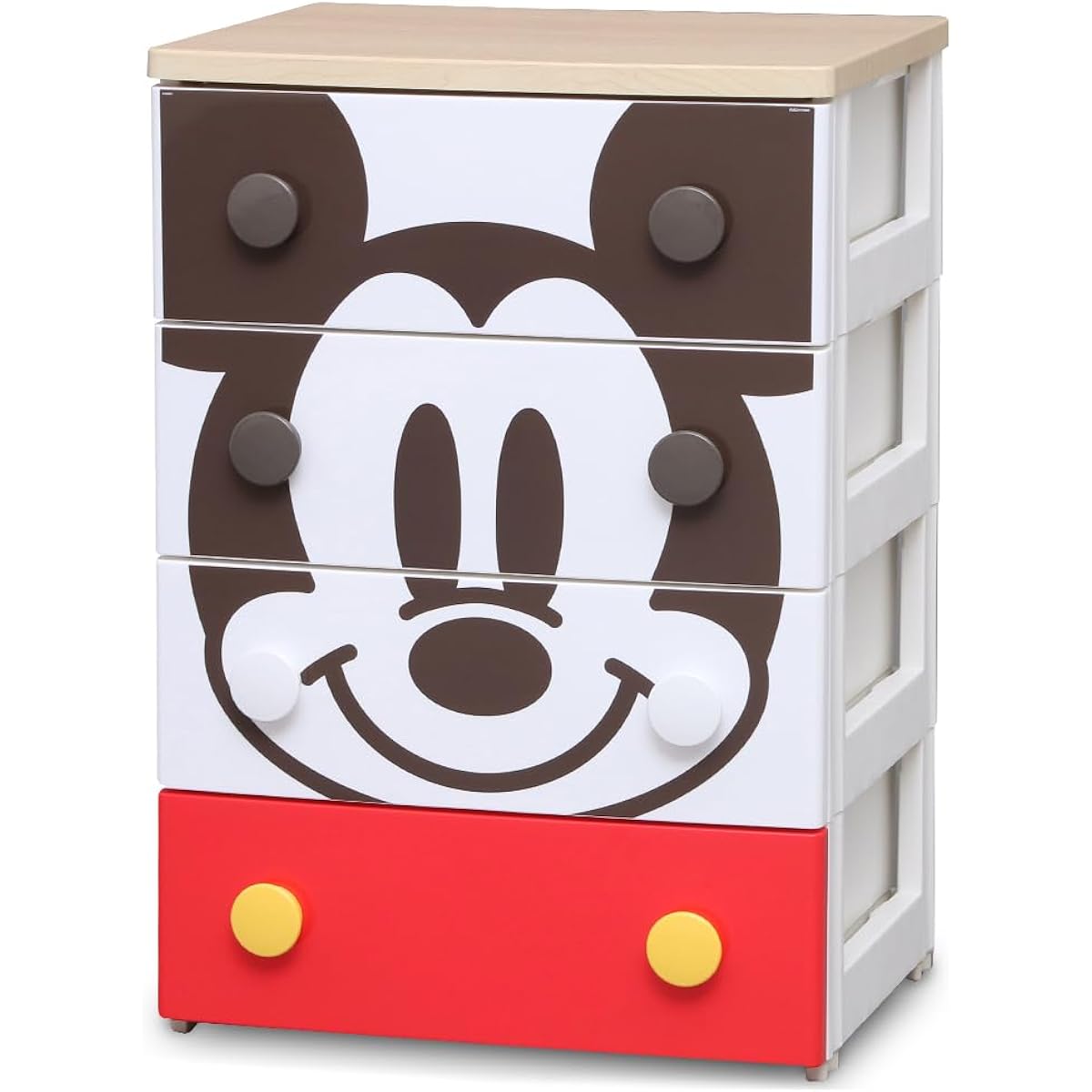 Iris Ohyama Chest "Completed Product" 4 Tiers Wooden Top Disney Mickey Face Complete Product Width approx. 56 x Depth approx. 43 x Height approx. 81 cm NHG-W554