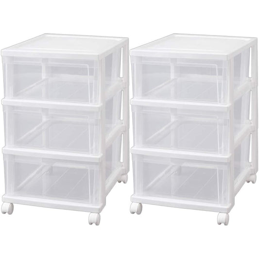 Iris Ohyama Closet Chest Set of 2 Polypropylene White/Clear Storage Case Storage Box Clothes Storage Drawer Transparent 3 Tier Closet NSCLZ-503 x 2