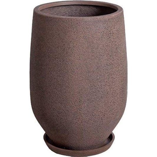 Plus Garden FRP Large Flowerpot + Saucer Set Io Long M Φ445mm With Bottom Hole Light Brown H344-13