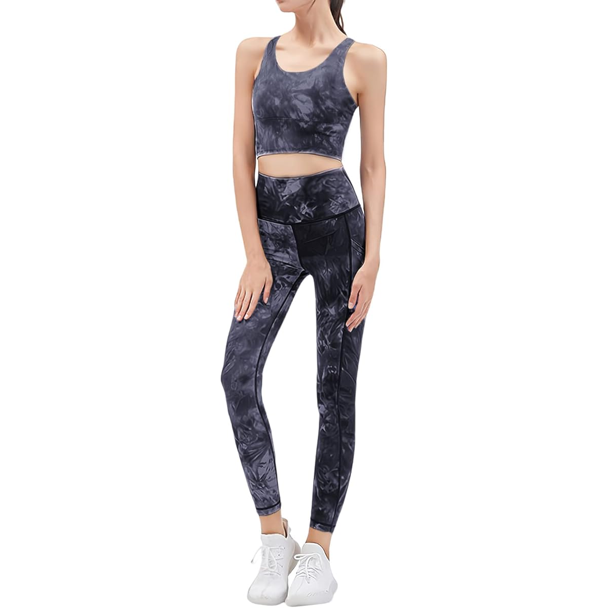 [VEROMAN] Women's Yoga Wear Top and Bottom Set Stylish Marble Pattern Setup ppi-wsi42