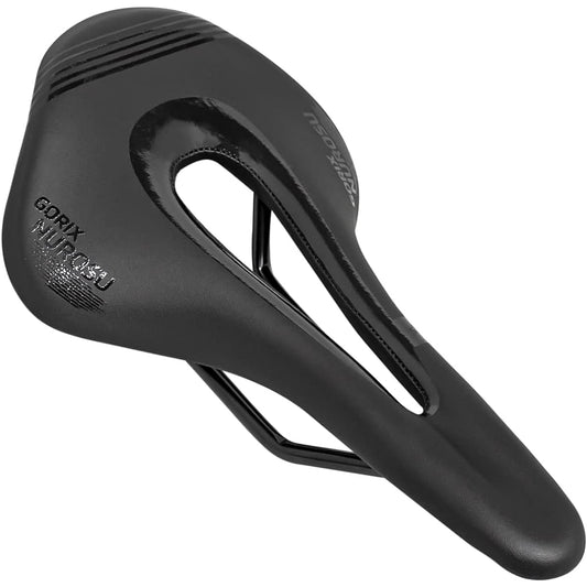 GORIX Saddle Bicycle Lightweight Short Nose Short Saddle (GX-NUROSU) Wide Type Perforated Road Bike Wave Light Shock Absorption Waterproof Bicycle Saddle Replacement Stylish Black Oil Slick Cross Bike MTB