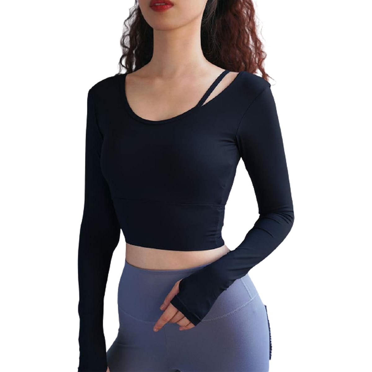 [VeroMan] Women's Yoga Wear Tops Long Sleeves with Cups Stylish Short Length ppi-lstops3