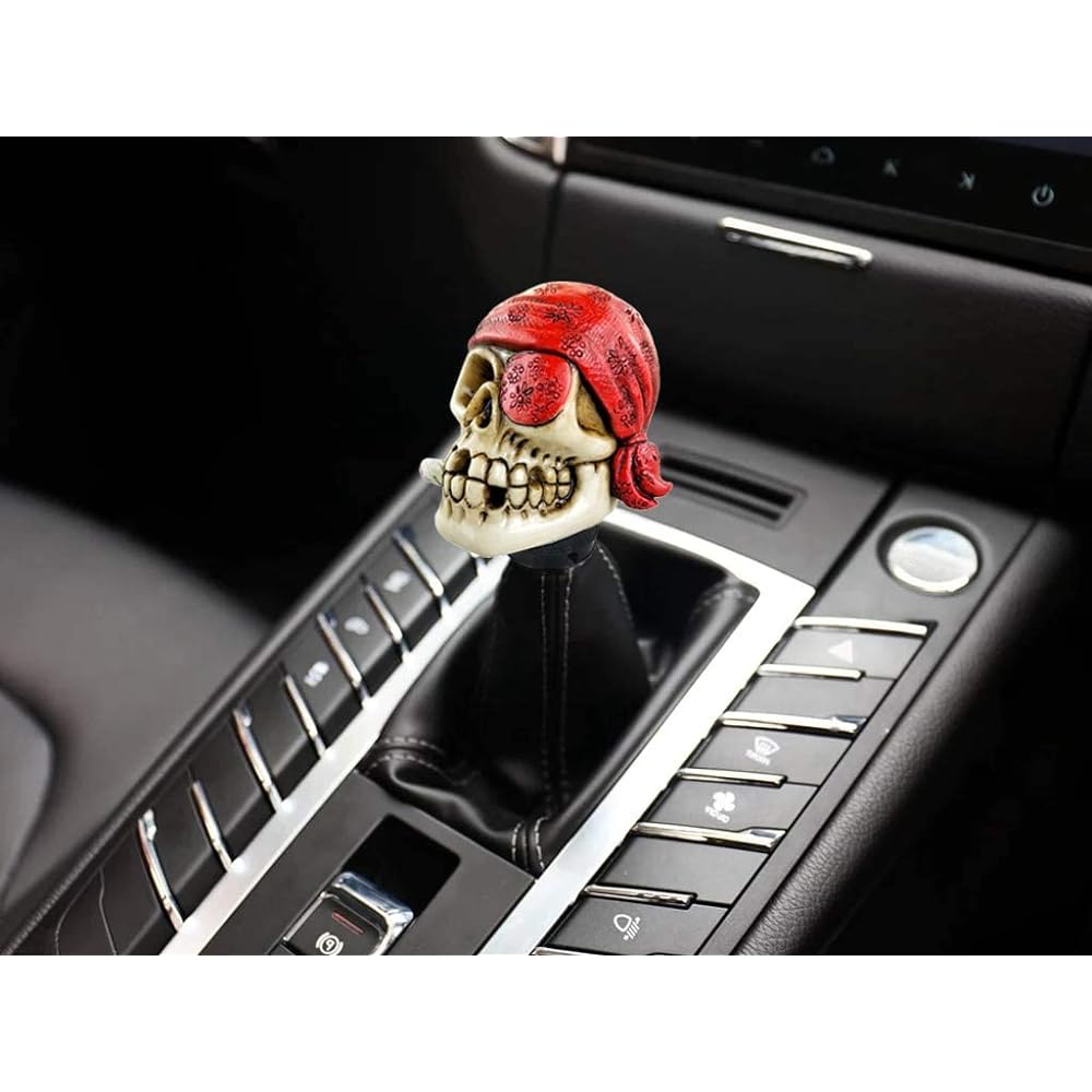 LUNSOM Pirates Skull stick Gearnob Stick Stick Handle One -eyed style Transit Mission Headsifter Lever handle Configures for most automatic manual cars (red)