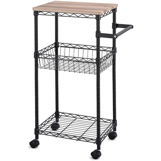 Iris Ohyama Kitchen Wagon with Casters, Wood Top Type, Width 41 x Depth 31 x Height 84 cm, Assembly Color Metal Rack Wagon CMM-WG4084 Black