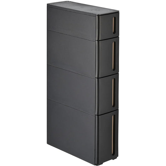 Sanka Stranti Gap Storage with Casters 17cm Drawer 4 Tiers Black Finished Product Ready to Use Same Height as a Regular Kitchen (85cm) Stackable Lock Mechanism Includes Drawer Drop Prevention Stopper Made in Japan Kitchen Rack Laundry Rack Refrigerator T