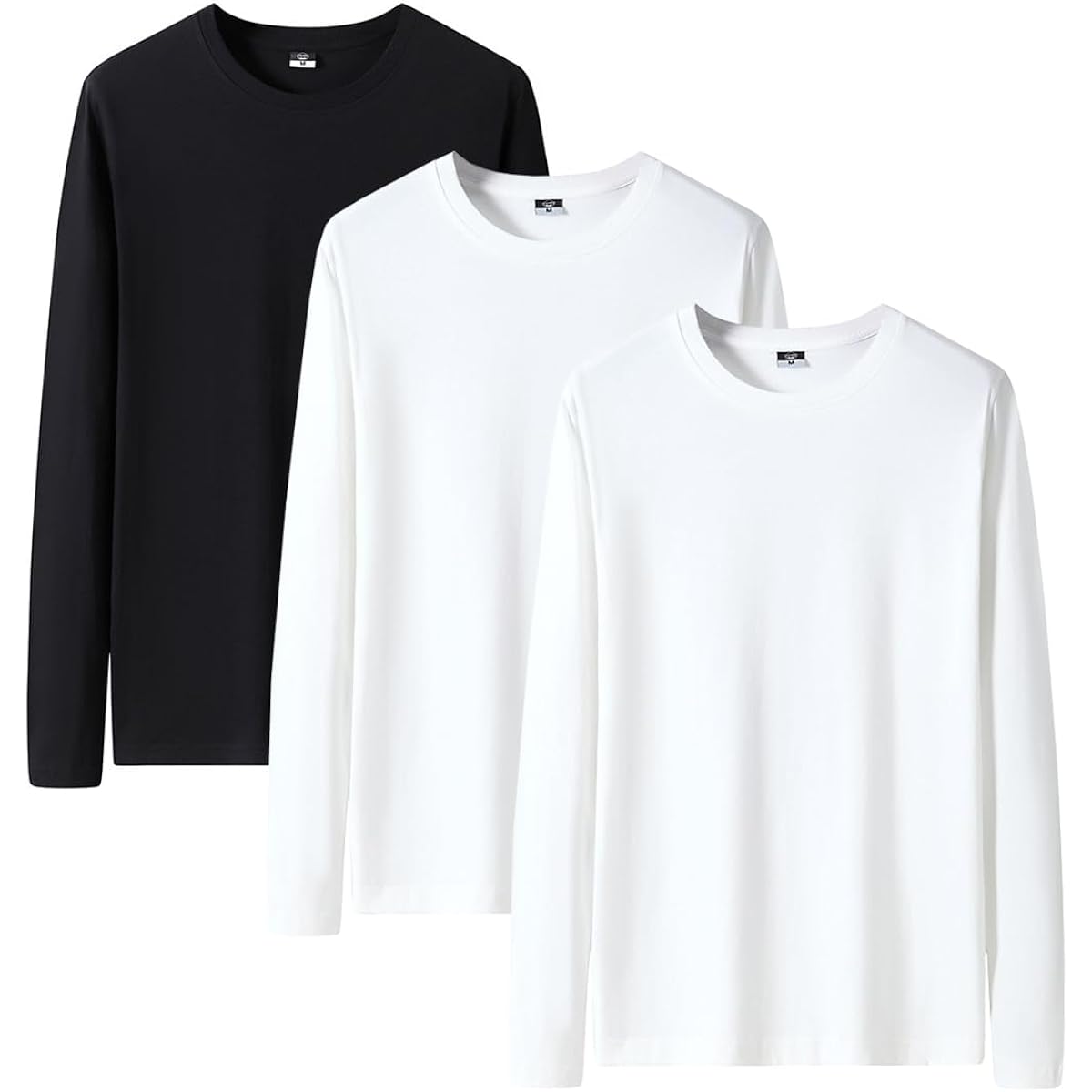 [AYISTELU] Long Sleeve T-Shirt, Long Sleeve, Set of 3, 100% Cotton, Thick Fabric, Plain, Men's T-Shirt, Long Sleeve, Sweat Absorbent, Quick Drying, Innerwear, Underwear, Casual, Autumn, Winter, Spring Clothes