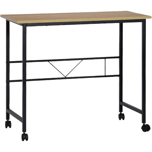 Tamaliving Table Desk Width 84cm with Casters Study Desk Study Desk Computer Desk Table Steel Legs Black/Natural 50003579