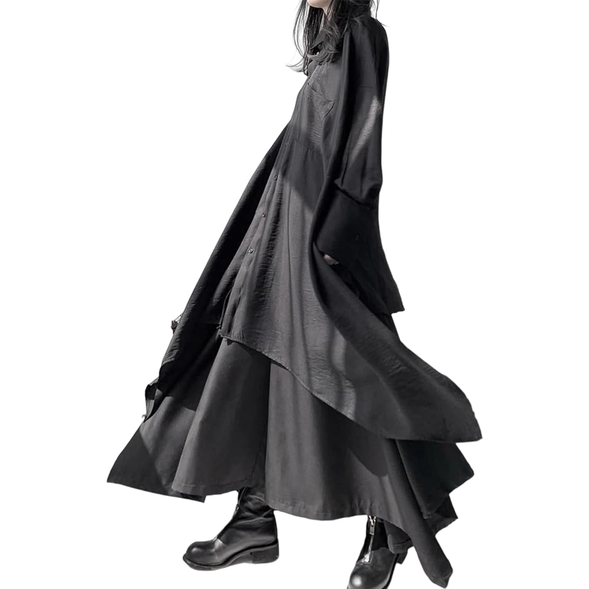 [MARIA MARFA] Asymmetric 2 Piece Setup Long Shirt Dress Skirt Set Spring Autumn Women's 3S-M16