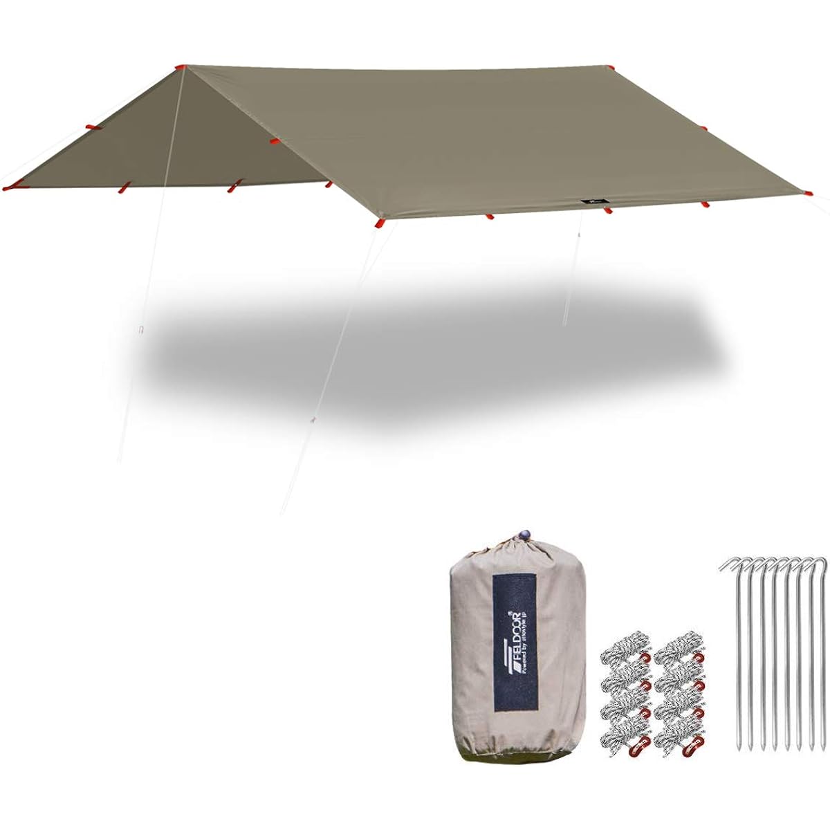 FIELDOOR Square Tarp S size 280 x 280 cm [T/C flame retardant polycotton] Compact size that fits in a backpack Comes with 16 loop belts so you can arrange it freely UV cut High water resistance Touring Solo