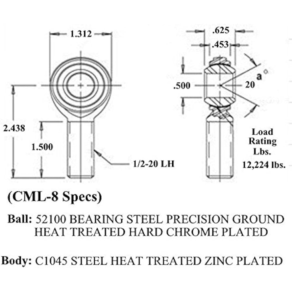 QSC 1/2 X 1/2-20 Economy 4 Link Rod With End Kit Pin .065 Wall rod end-Heim joint