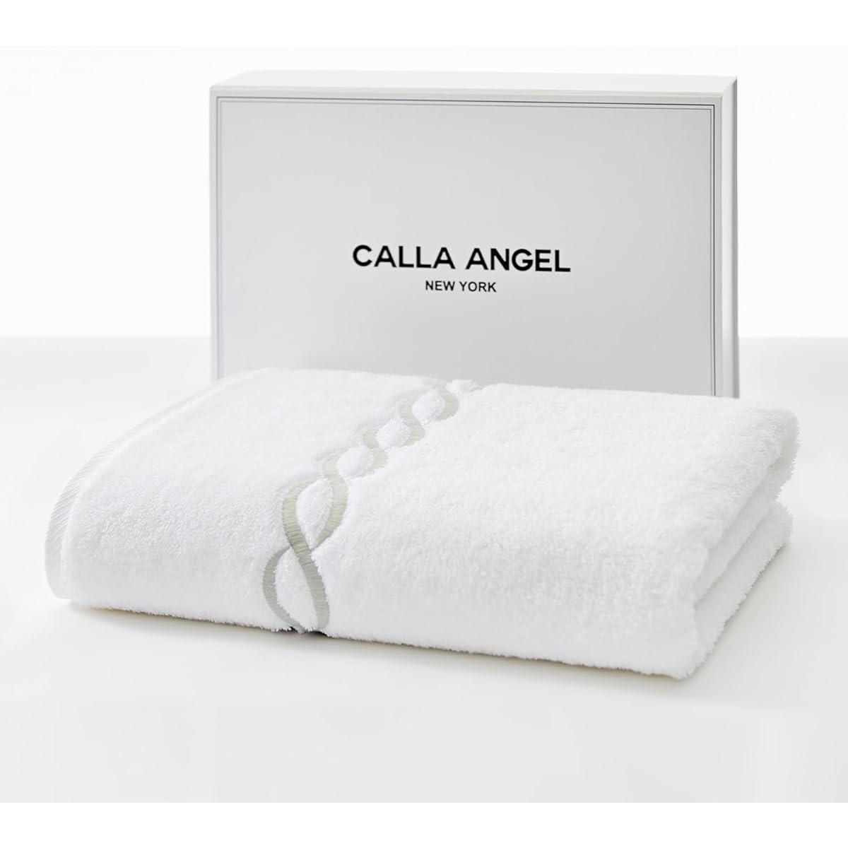 Calla Angel New York Bath Towel, Top Quality, High Quality Cotton, 100% Egyptian Cotton, Super Thick, Large, Soft, Highly Absorbent, White, Popular Overseas, Gift, Gift, Boxed, White (Silver Chain Pattern) 1 Piece