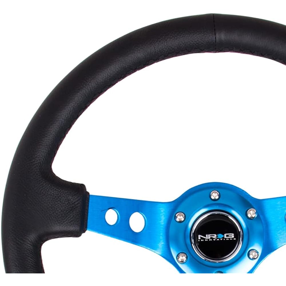 NRG Innovations NRG -RST -006BL reinforced steering wheels -350mm sports steering wheels (depth 3 inches) -Blue spokes with round hole/black leather