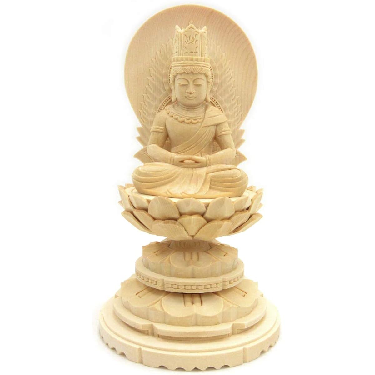 Kurita Buddha Statue Brand [Tathagata] (Womb World) Dainichi Nyorai Seated Statue 2.0 Dimensions (Total Height 18cm, Width 10cm, Depth 9cm) High Quality Wood Carving Made of Cypress Wooden Sunlight Luminous Circular Stand 5664