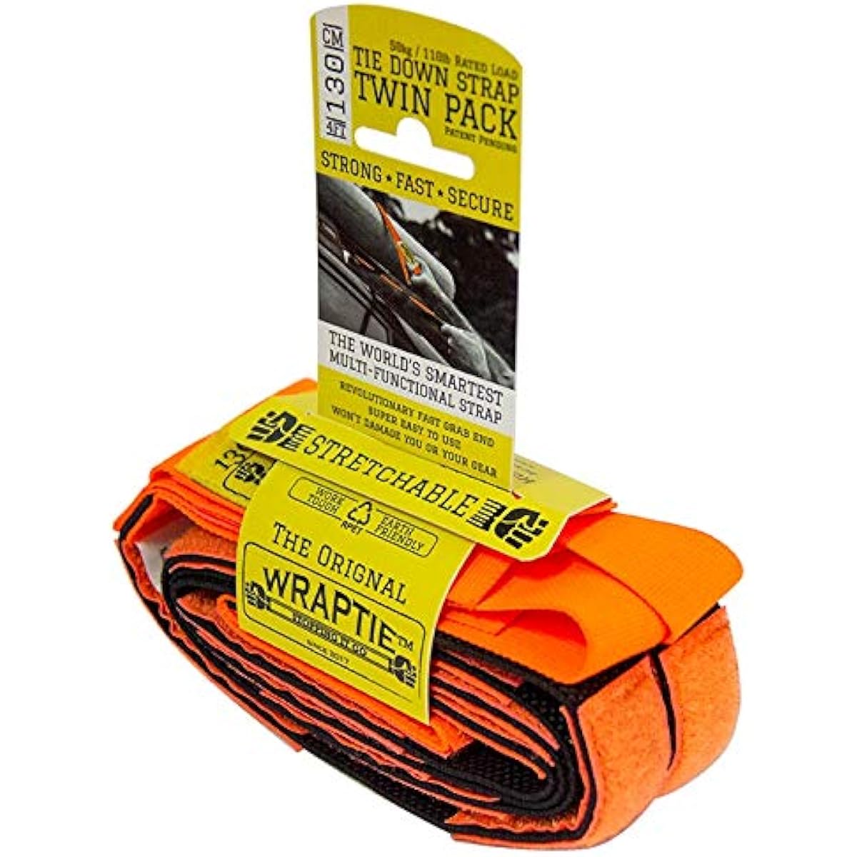 [WRAPTIE] Strap for securing luggage, packing, organizing luggage, multi-functional & high-performance magic band, strong hook-and-loop fastener, strong stretchable rubber material, motorcycle, outdoor, bicycle tie-down strap, set of 2, twin pack wrap ti