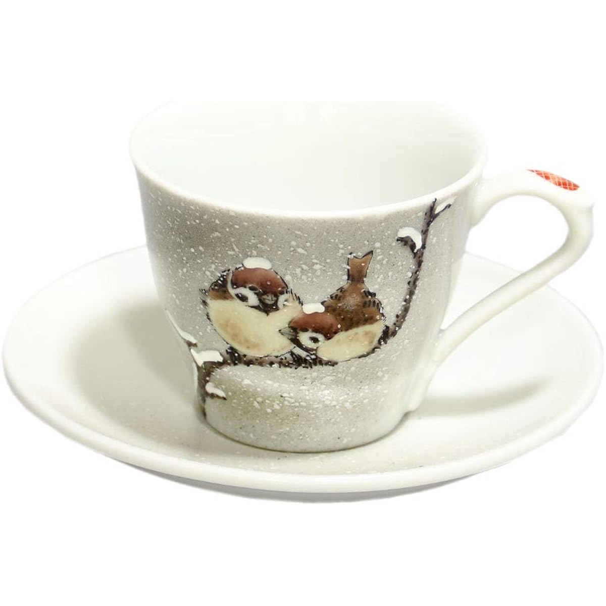 Toshito Nakamura Kutani ware coffee cup and saucer snow sparrow illustration porcelain made in Japan