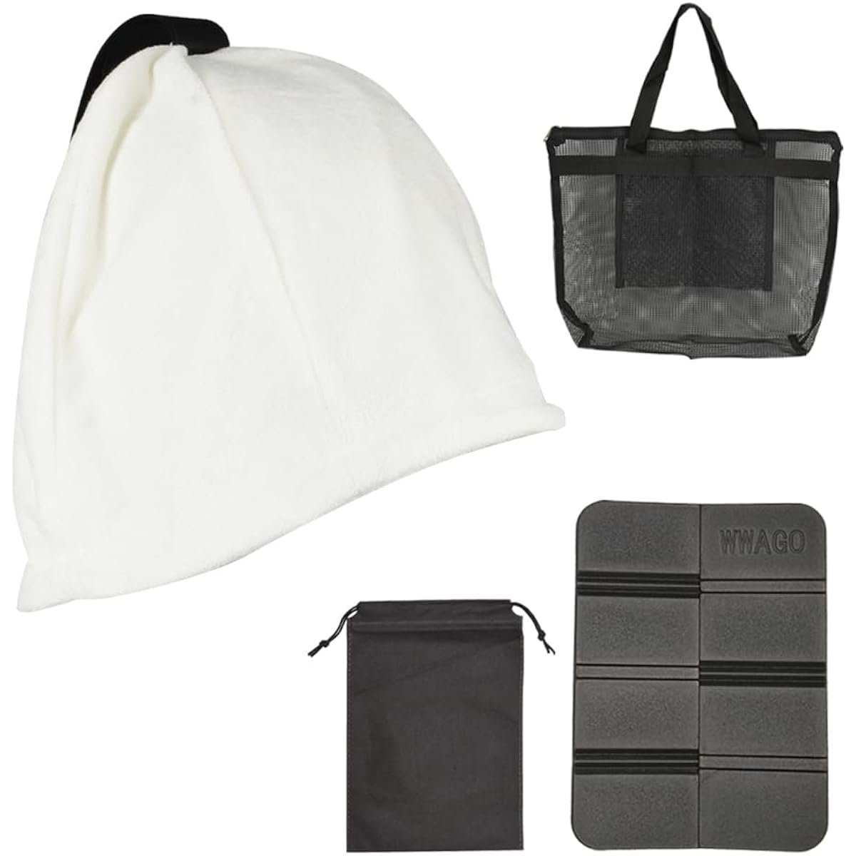 [granny] Sauna Set, Mesh Bag, Foldable Mat, Sauna Hat, Prevents Hot Flashes, Unisex