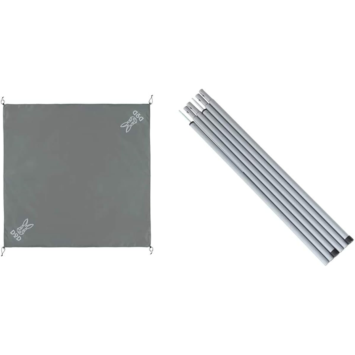 DOD Ground Sheet (for 3 people) 190cm x 190cm GS3-565-GY & Tent Tarp Pole Set of 2 with Peg & Rope & Storage Bag XP-01 [Set Purchase]