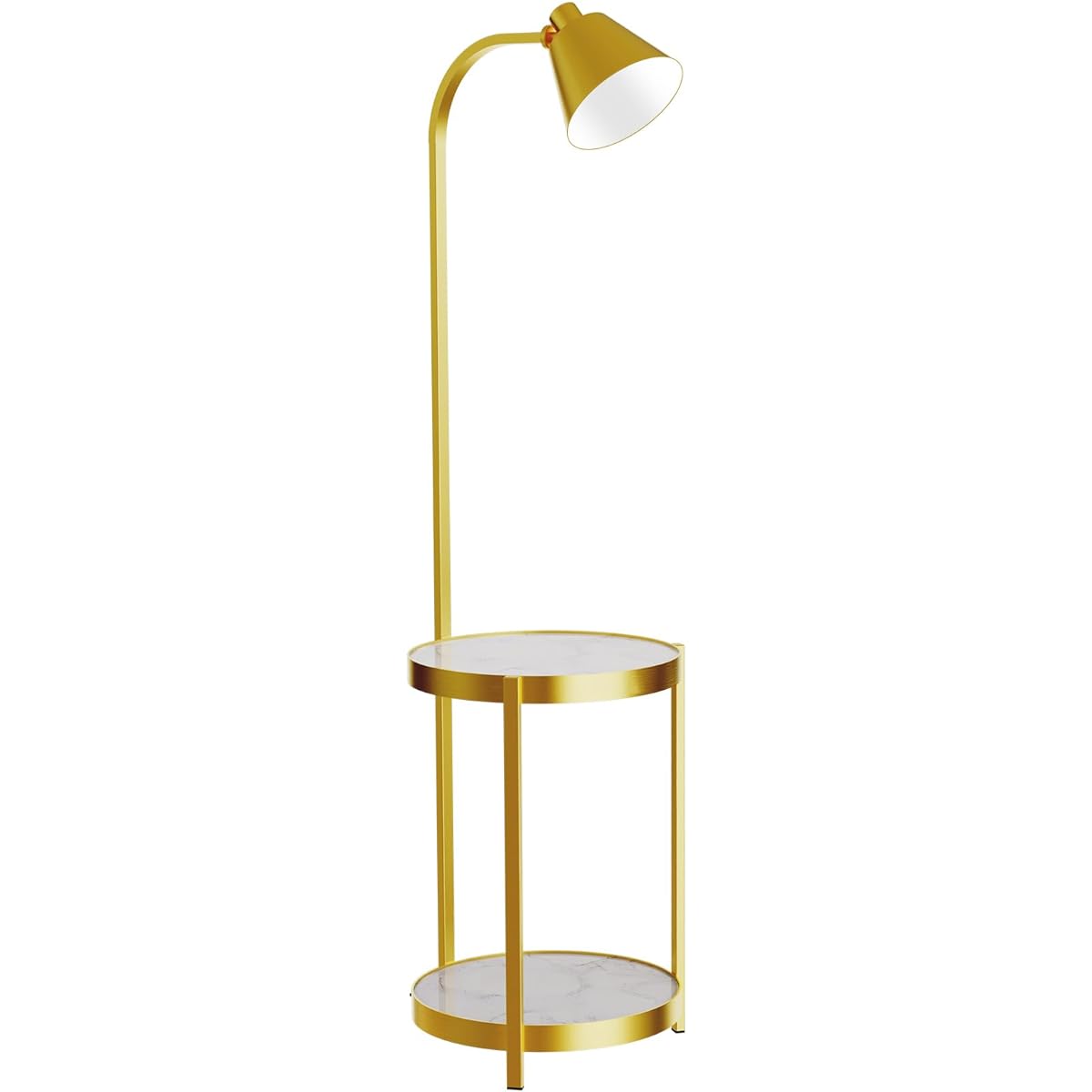 Floor Lamp Modern Gold with Marble Pattern Side Table LED Reading Light Stylish Floor Stand Light Arch Shade Floor Standing Indirect Lighting with 2 Tier Shelf 150cm Bright
