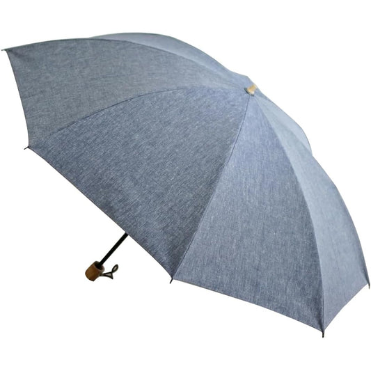 Made in Japan, Men's Folding Umbrella for Both Sunny and Rainy Days, Class 1 Shading, 2 Tier Folding, 55cm, 8 Ribs, Shading Rate Over 99.99%, Komiya Shoten Chambray Shade