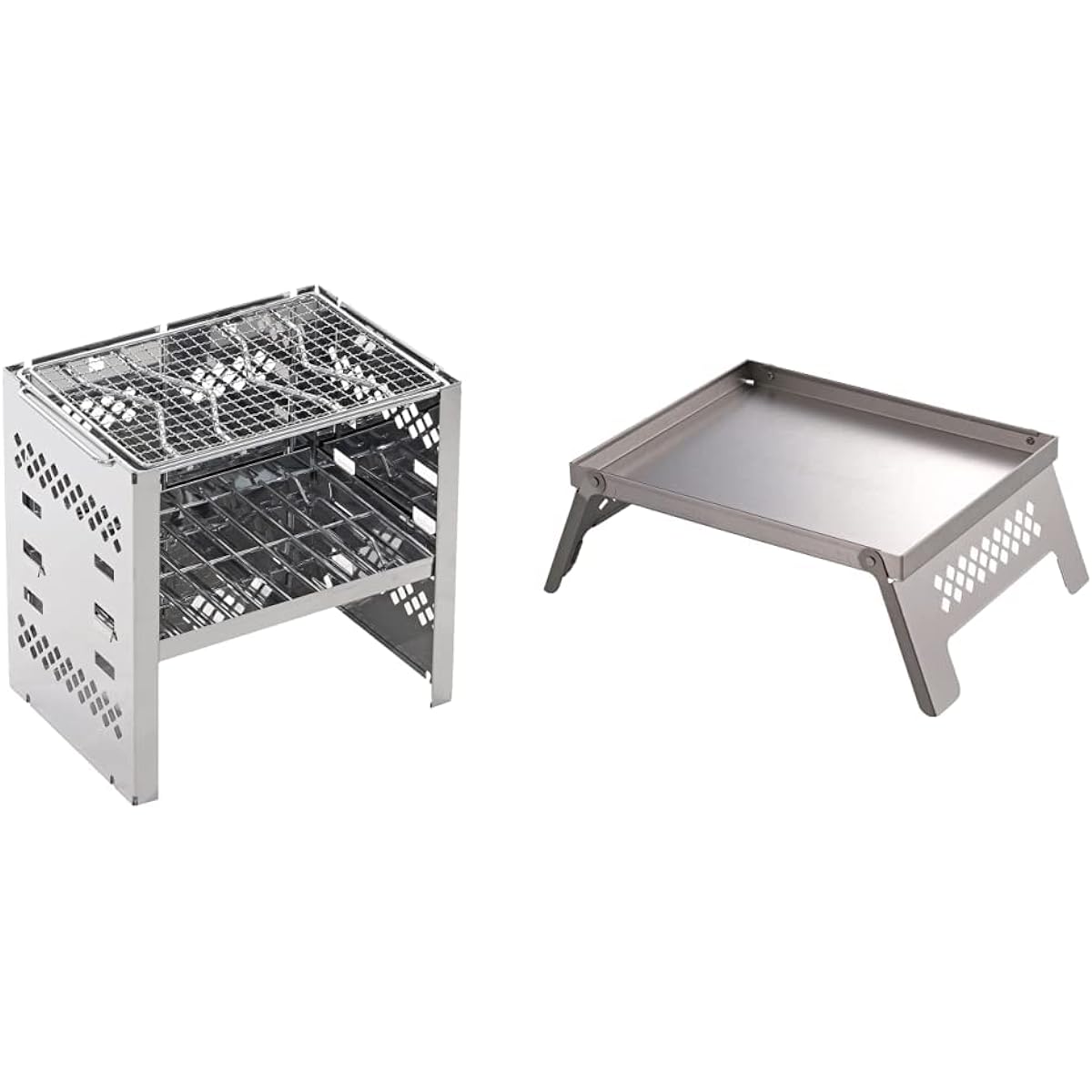 CAPTAIN STAG Barbecue Stove Bonfire Stand 3-in-1 Folding Kamado Smart Grill [B6 Type/B5 Type] 3 Levels Adjustable Stainless Steel Bag Included UG-45/UY-7021