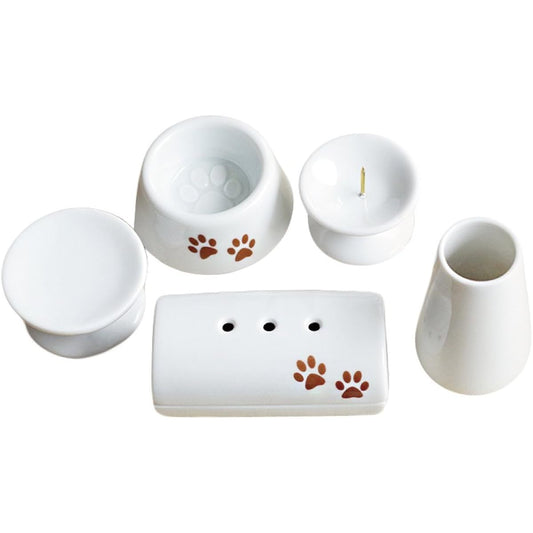 [Deer Pet Limited] Rainbow Bridge Buddhist utensils with footprint marks, 5-piece set, white