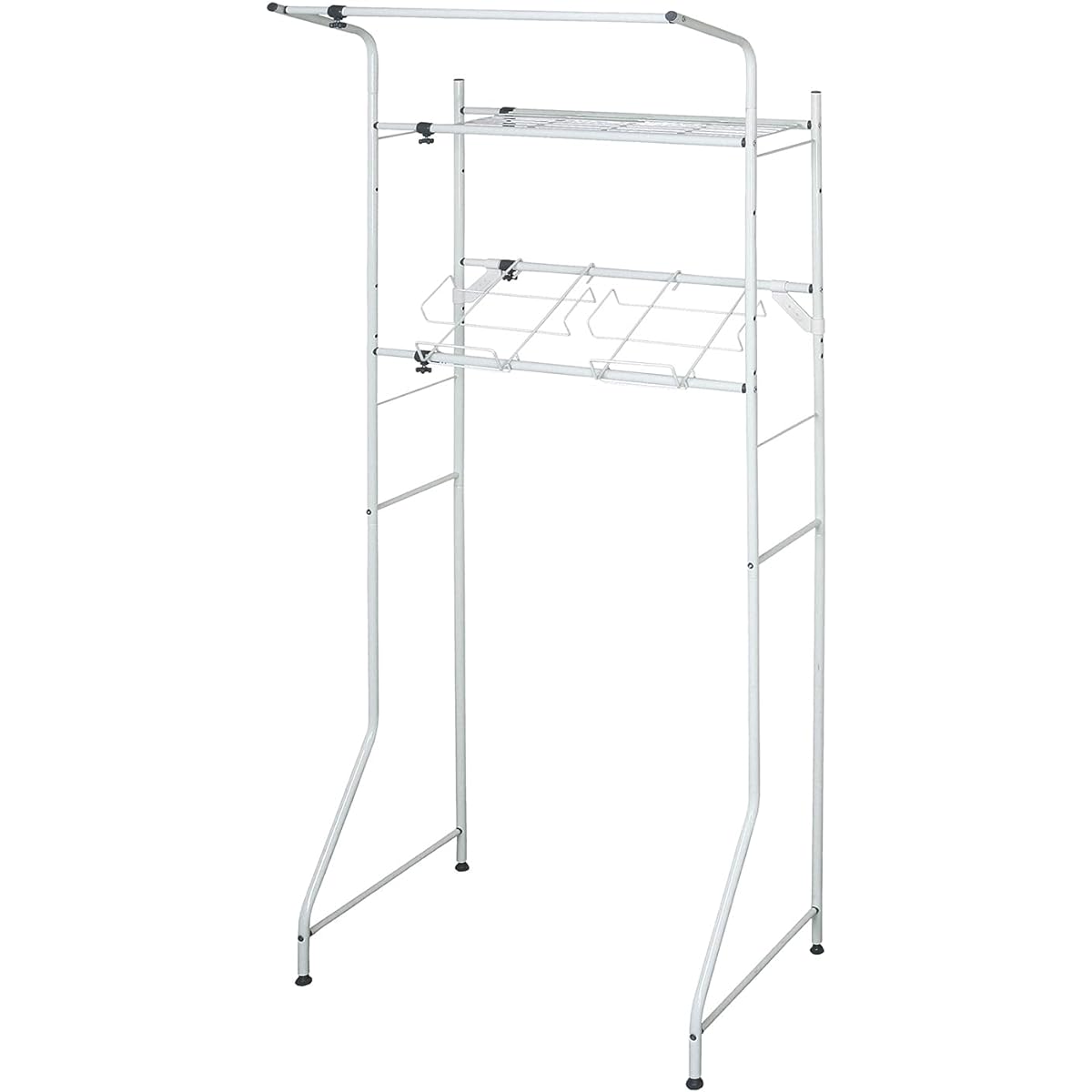 HEIAN SHINDO Laundry Rack 1 Shelf with Laundry Basket Stand and Hanger Bar White Width 67-97 x Depth 53 x Height 186cm L-4 Heian Shindo Kogyo