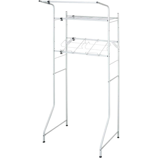 HEIAN SHINDO Laundry Rack 1 Shelf with Laundry Basket Stand and Hanger Bar White Width 67-97 x Depth 53 x Height 186cm L-4 Heian Shindo Kogyo