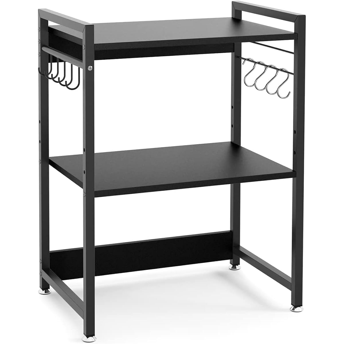 Microwave Rack, Microwave Stand, Range Rack, Toaster Rack, Kitchen Rack with Hook, Movable Shelf, Kitchen Storage Shelf, Rack, Cupboard, Range Board, Adjuster Included, Black, Width 53 x Depth 36 x Height 72 cm