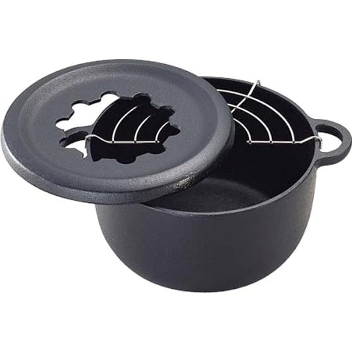 Iwachu Mini Tempura Pot for Fondue, Black Baked, Inner Diameter 17cm, Nanbu Ironware 25011, Black