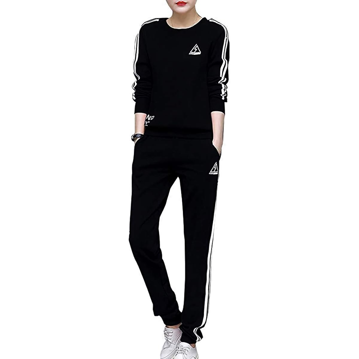 [JILUA] Women's Sweat Jersey M - 3XL Top and Bottom Set Up Long Sleeve Tops Long Pants Loungewear White Black Gray 3 Colors #094