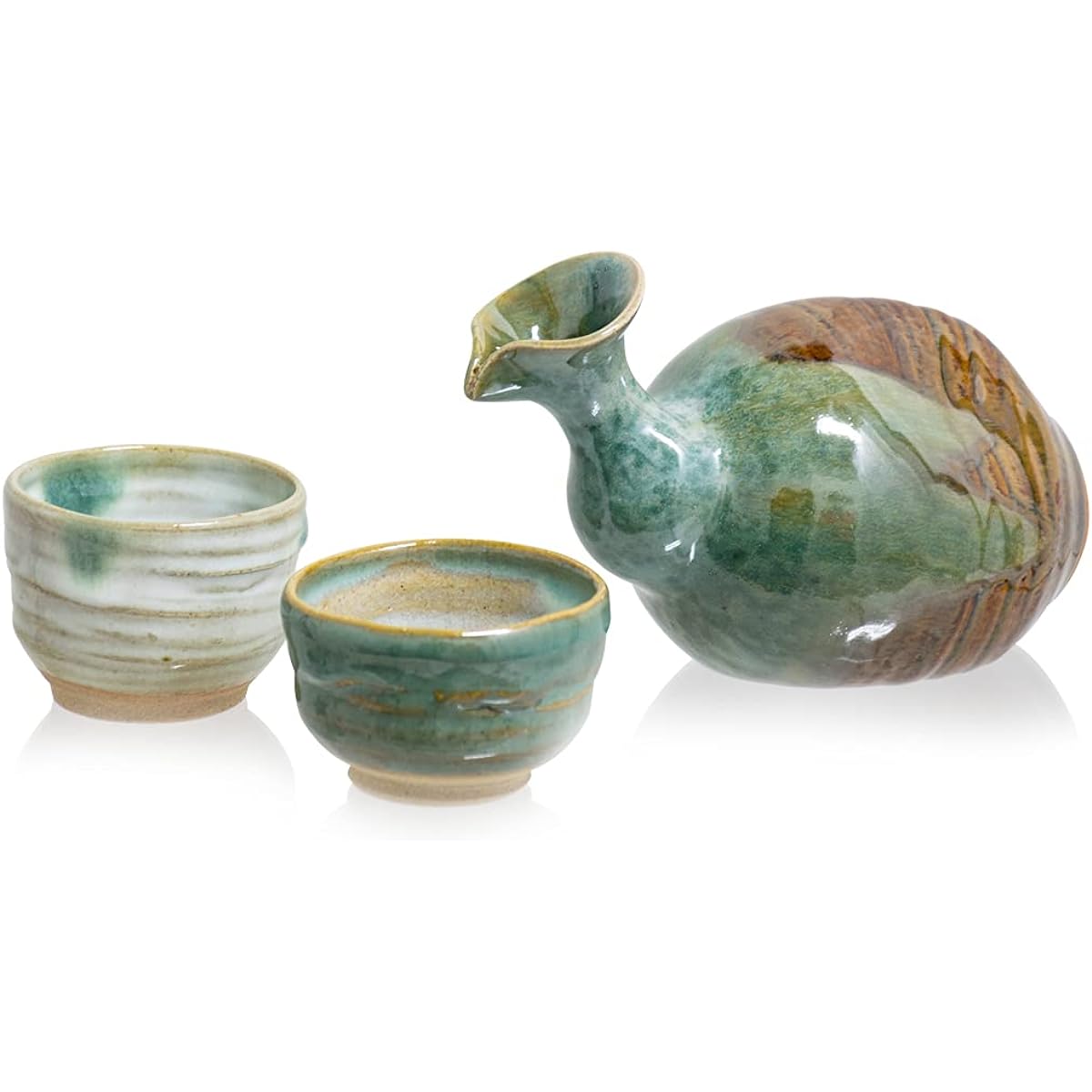 Ecchu Sansuke ware sake set, sake bottle & sake cup in presentation box (made in Japan), a masterpiece made by craftsmen (tokkuri approx. 16 x 9.5 x height 10.5 cm, approx. 310 ml / Sake cup, diameter approx. 6.5 x height approx. 5 cm, approx. 90 ml) Gif