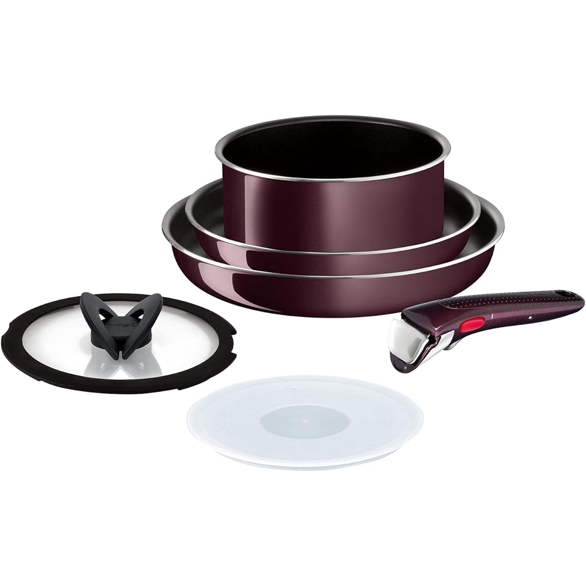 Tefal 6-piece pot and frying pan set with removable handles, compatible with gas fires, "Ingenio Neo Vintage Bordeaux Intense", non-stick L43990