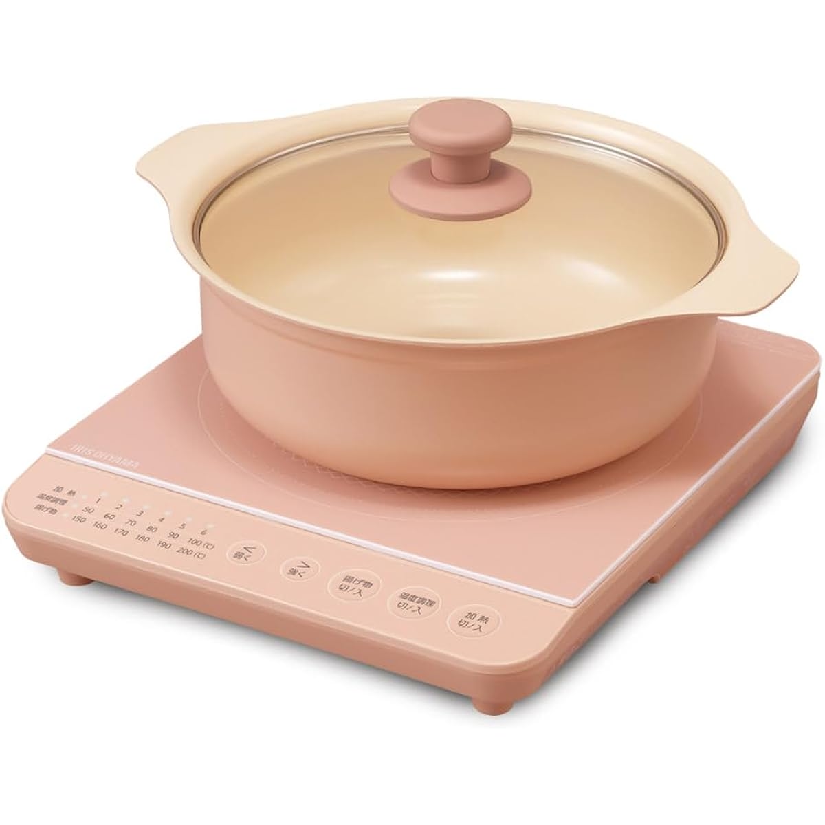 Iris Ohyama Baked Paint IH Stove 1400W Pot Set IHKP-T39124-P Pink