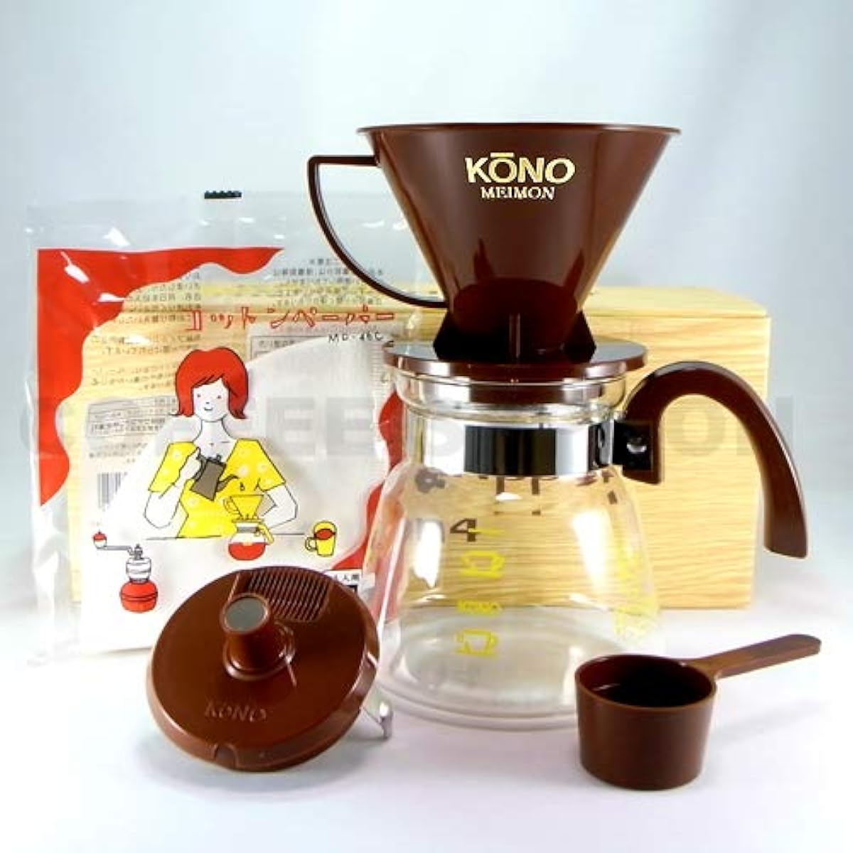 KONO Style Kono Coffee Siphon Famous Dripper Set for 4 People Color Handle Chocolate Brown MD-40CH