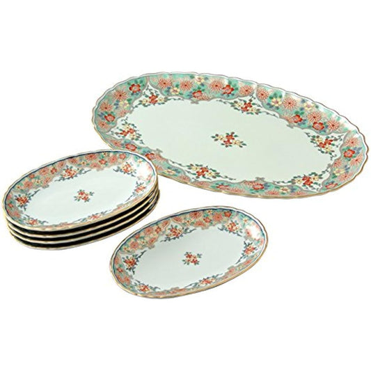Arita Ware Plate: Saga Nishiki Berry Set (1 large plate approx. Φ 36cm x 22.5cm x 2.5cm, 5 individual plates approx. 18cm x 12cm x 2.1cm)