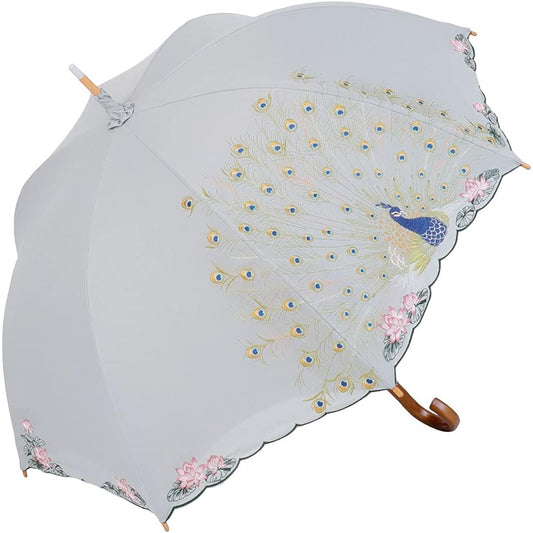 [Chinoiserie Modern] Parasol, For Both Sunny and Rainy Days, Actress Parasol, Long Parasol, Embroidery, Peacock, Completely Blackout, Heat Shielding, UV Protection, Covering, Cool, Special Double-layered, Fully Embroidered