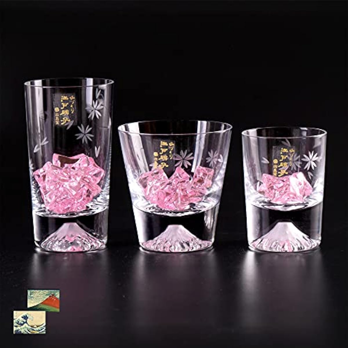 2021 Released! Fuji Glass, Tajima Glass, Mini Cherry Blossom Tumbler Glass, 3 Piece Set, Sakura Kiriko Mini Souvenir Grand Prix, Edo Glass, Mt. Fuji, Sea, Whiskey Glass, Rock Beer, Japanese Sake,
